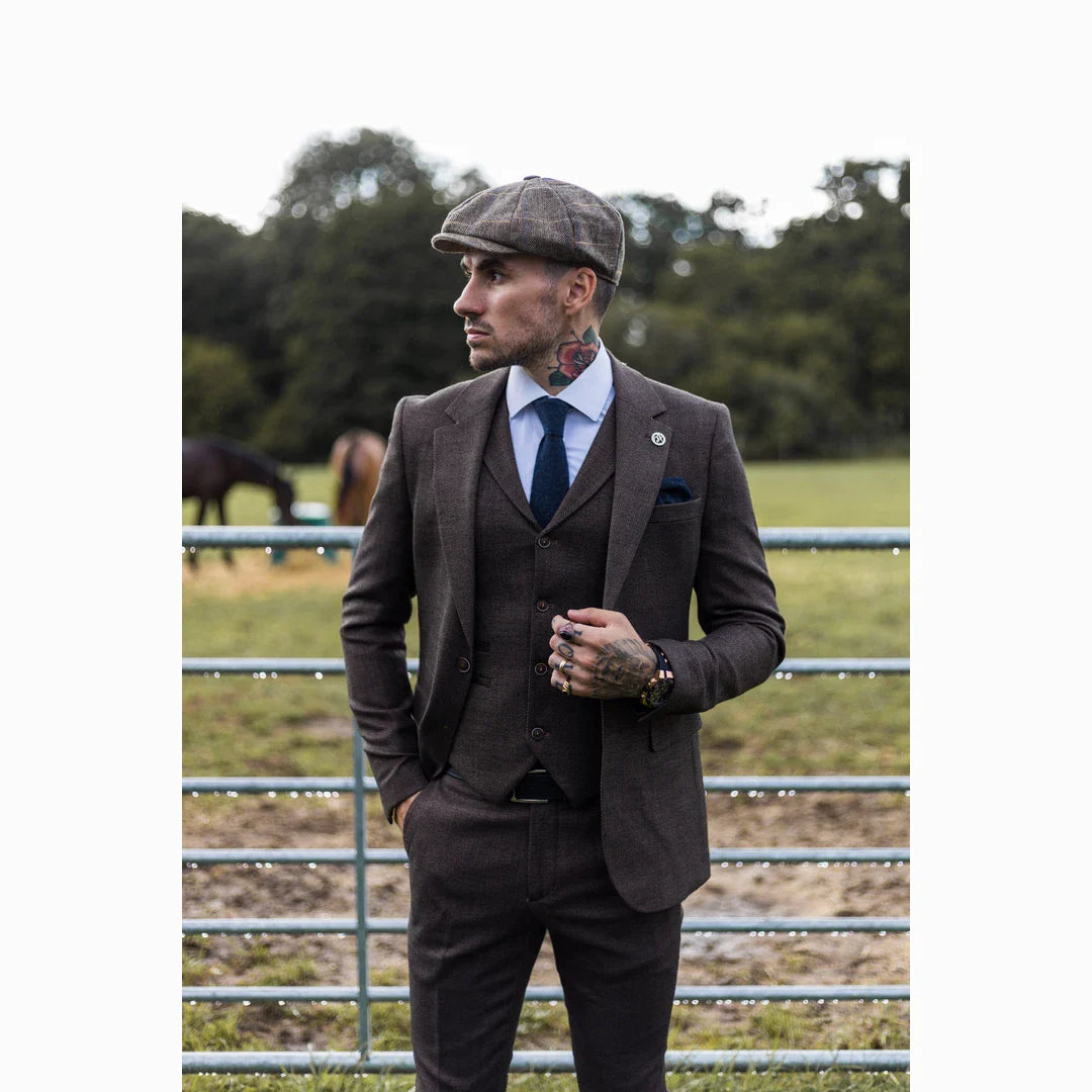 Men's Brown Herringbone Tweed 3 Piece Suit
