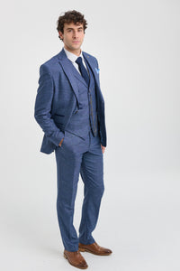 AK-09 Men's 3-Piece Tailored Blue Prince of Wales Check Suit