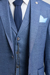 AK-09 Men's 3-Piece Tailored Blue Prince of Wales Check Suit