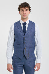 AK-09 Men's 3-Piece Tailored Blue Prince of Wales Check Suit
