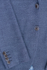 AK-09 Men's 3-Piece Tailored Blue Prince of Wales Check Suit