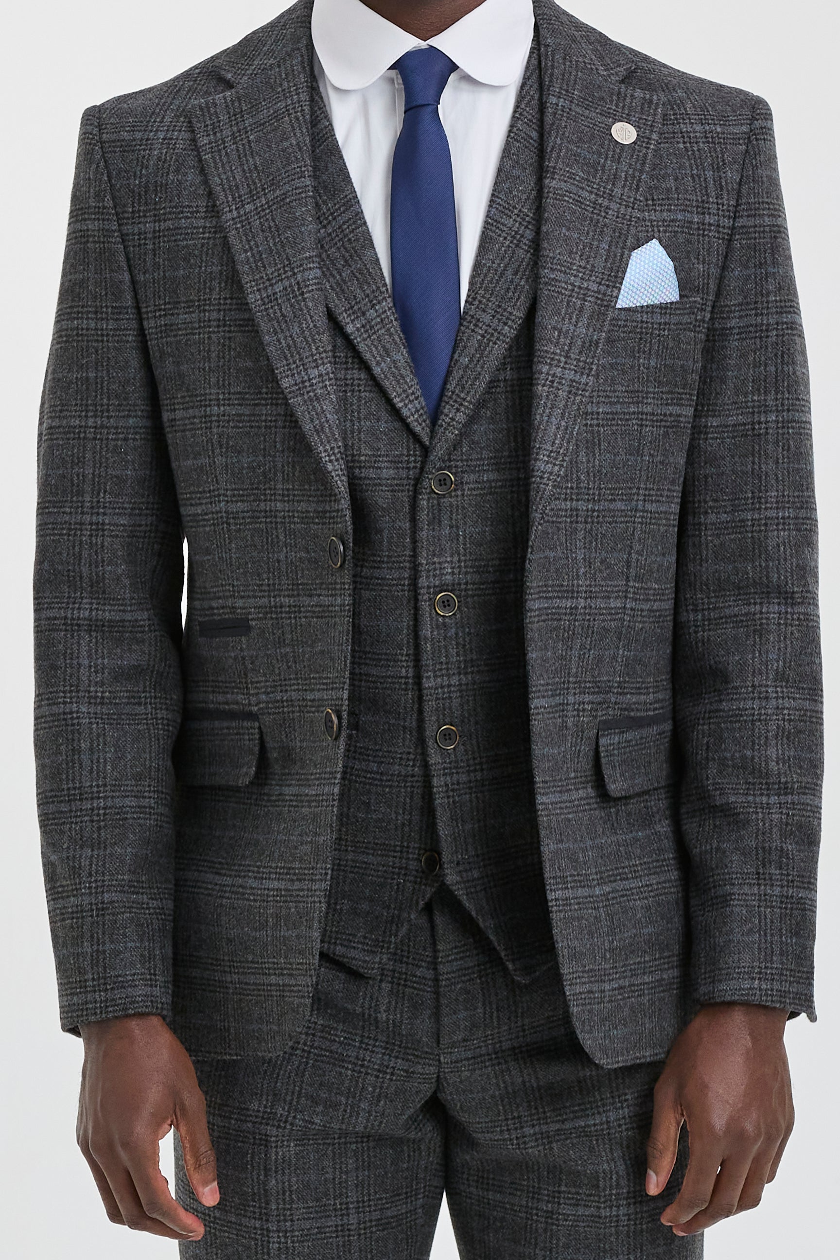 Men's Grey Tartan Check 3 Piece Suit