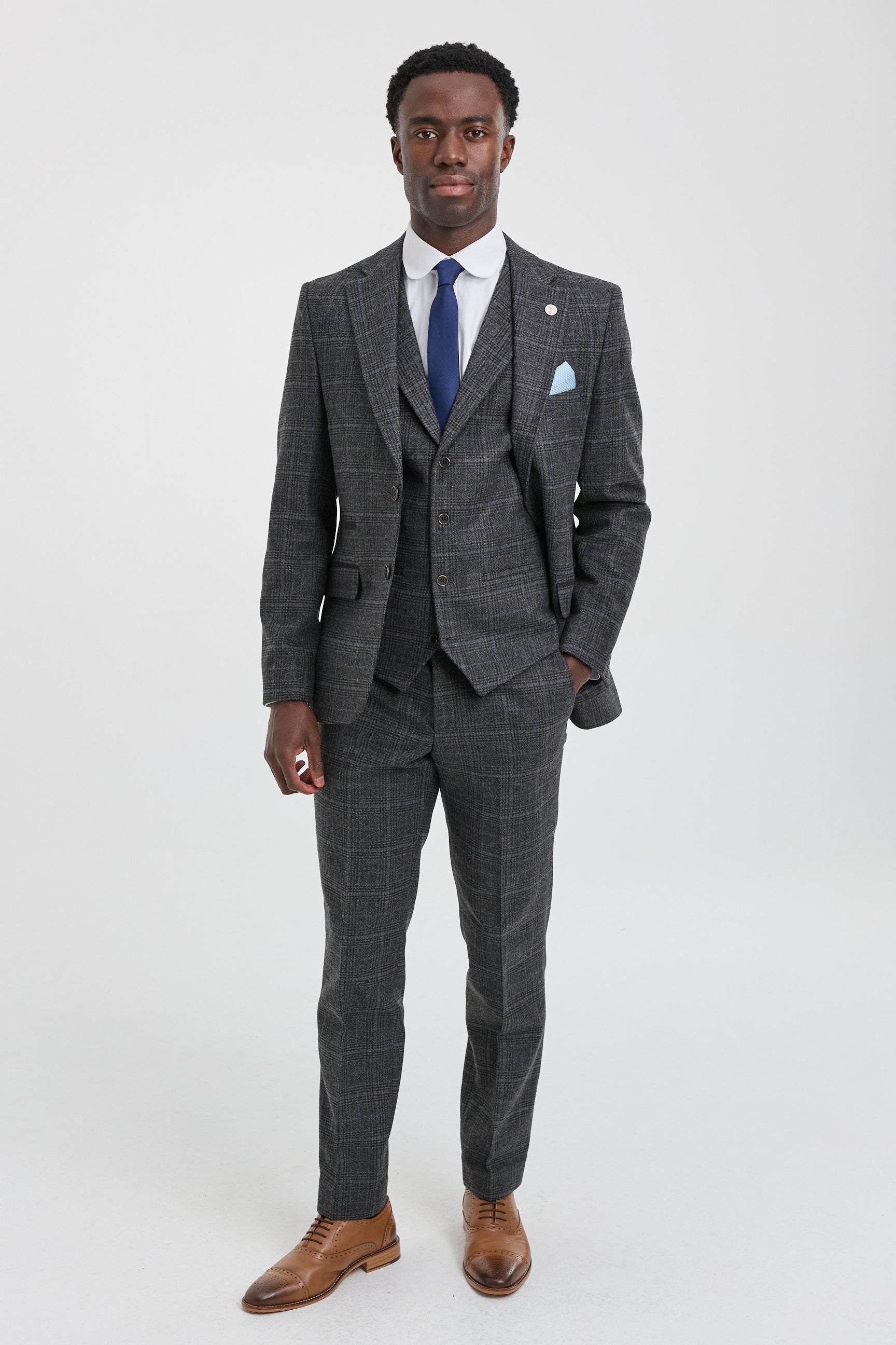 Men's Grey Tartan Check 3 Piece Suit