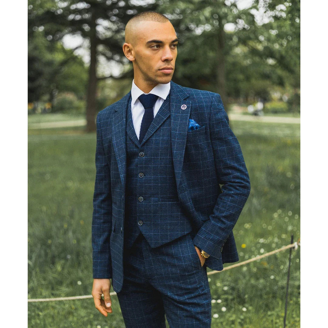 Men's Blue Tartan Check 3 Piece Suit