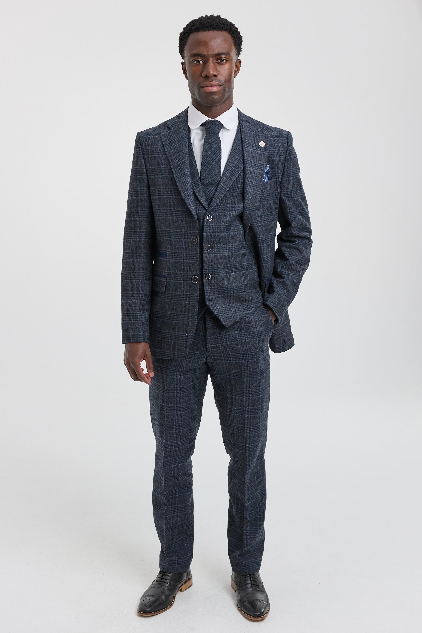 Men's Blue Tartan Check 3 Piece Suit