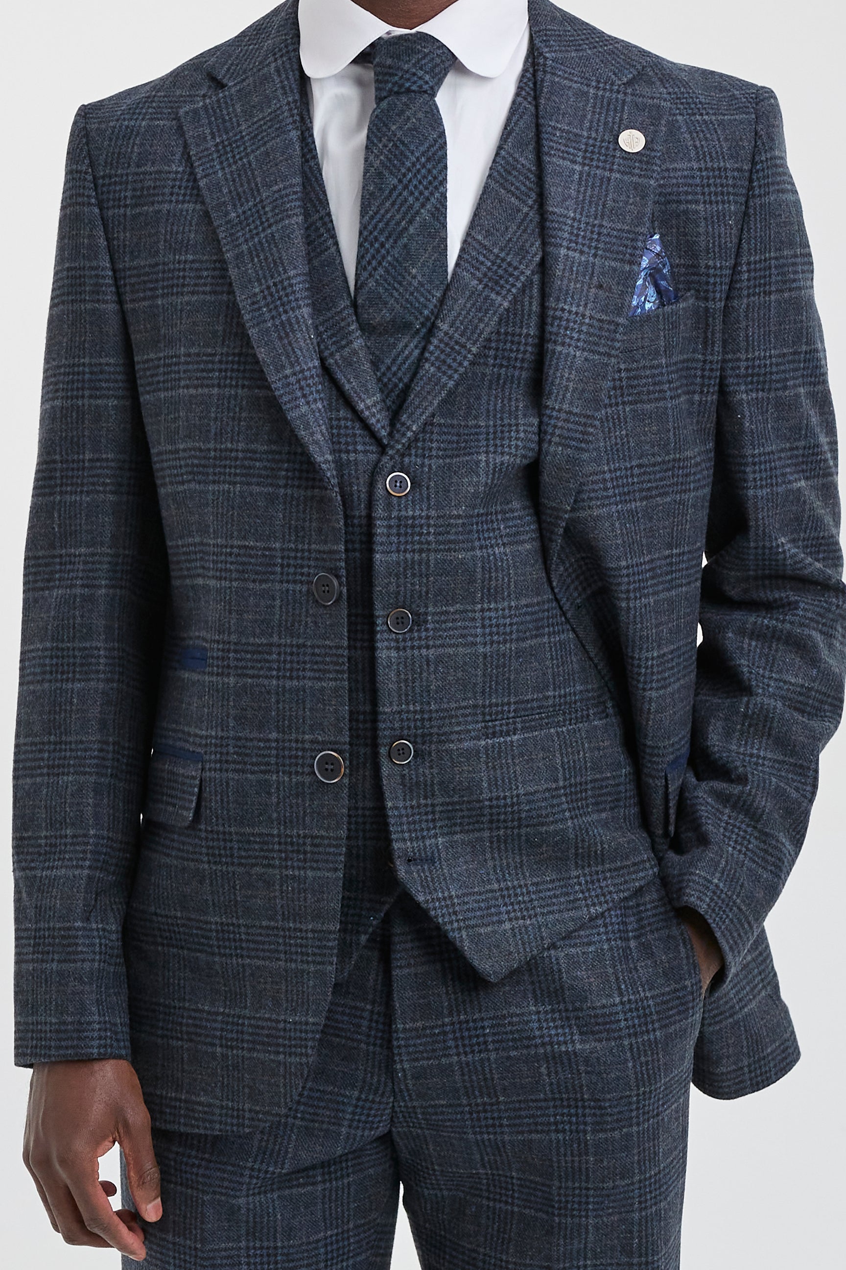 Men's Blue Tartan Check 3 Piece Suit