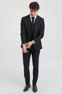 Paul Andrew Parker - Mens 3 Piece Black Tailored Fit Complete Suit Classic Door Man Mourning Funeral