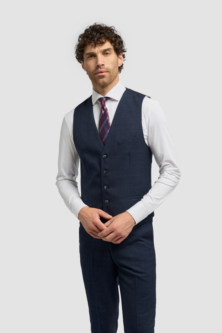 Caridi - Men's Tweed Navy Blue Waistcoat