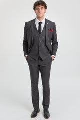 Mens Dark Grey Charcoal 3 Piece Suit Classic Stitch Wedding Summer Prom Classic