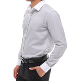 Men's Button Down Stripe Dress Shirt Formal Classic Collar - Grey