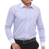 Men's Button Down Stripe Dress Shirt Formal Classic Collar - Blue