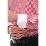 Men's Button Down Stripe Dress Shirt Formal Classic Collar - Red