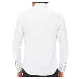 Men's Wing Collar Shirt Tuxedo White Black Piping Double Cuff Dinner Classic