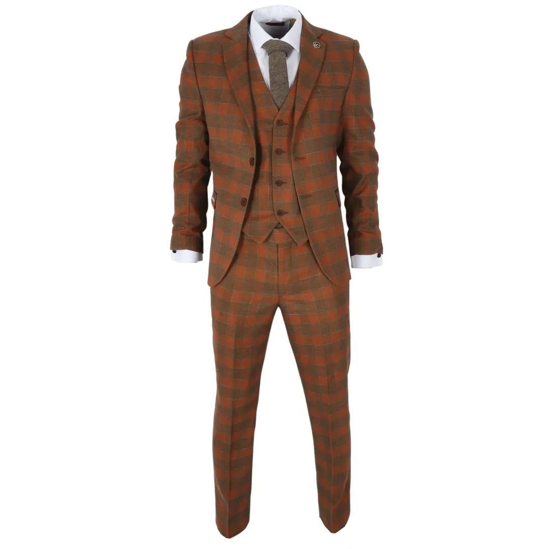 IM11 - Men's 3 Piece Brown Check Suit
