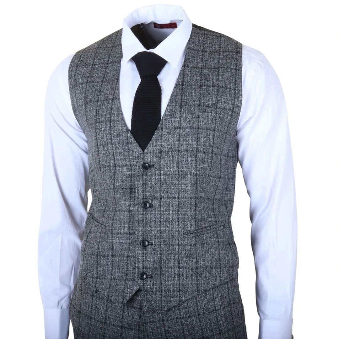 Men's Charcoal 3 Piece Tailored Fit Check Suit
