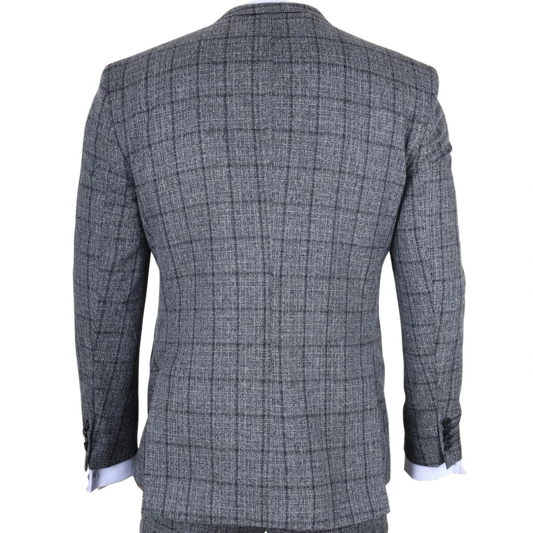 Men's Charcoal 3 Piece Tailored Fit Check Suit