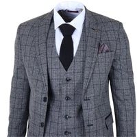 Men's Charcoal 3 Piece Tailored Fit Check Suit