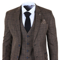 IM11 - Men's Dark Brown 3 Piece Plaid Check Suit