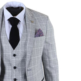 Men's Grey 3 Piece Tailored Fit Check Suit