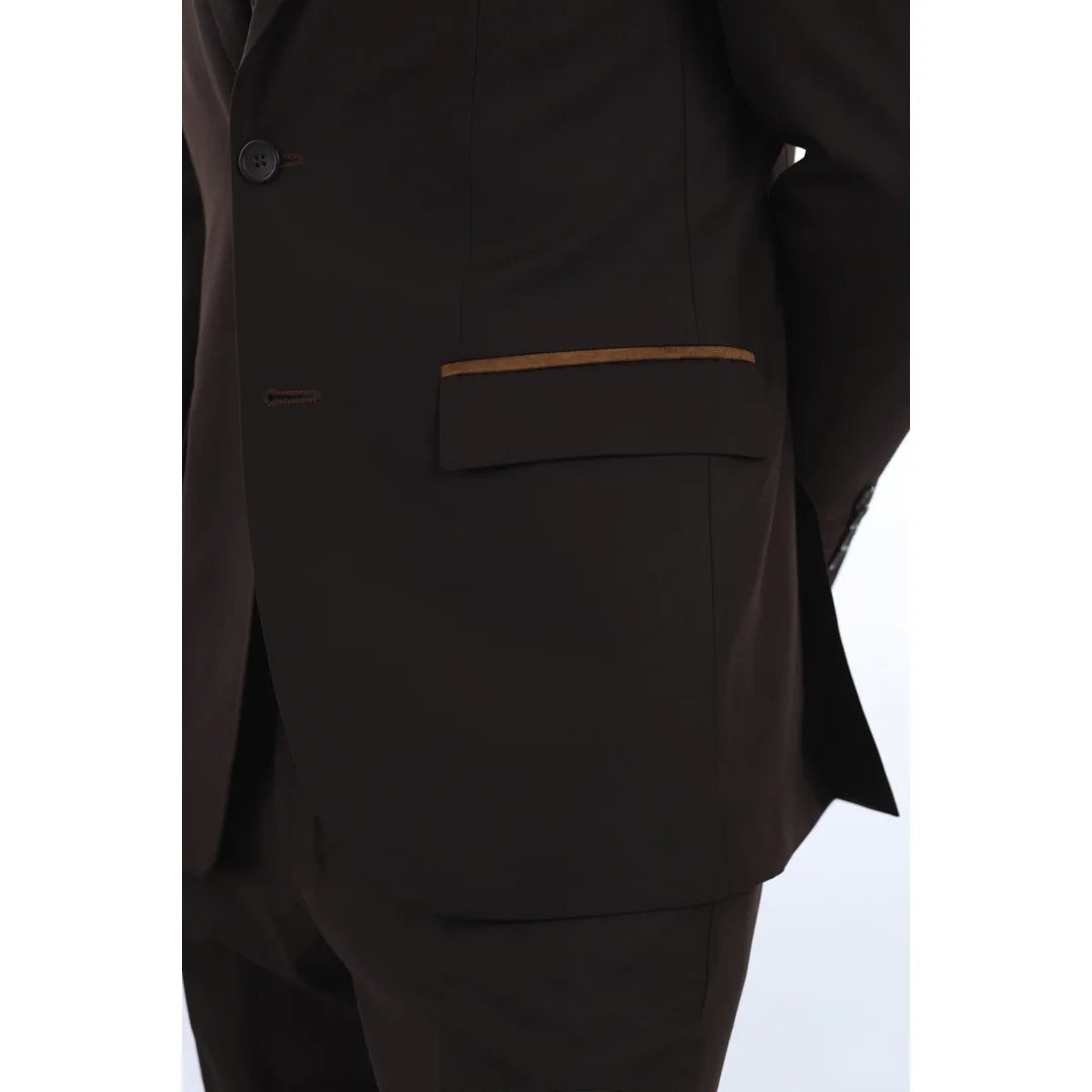 IM32 - Men's Plain Dark Brown 3 Piece Suit