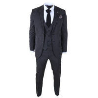 IM45 - Men's Pinstripe 3 Piece Black Suit Mafia Style