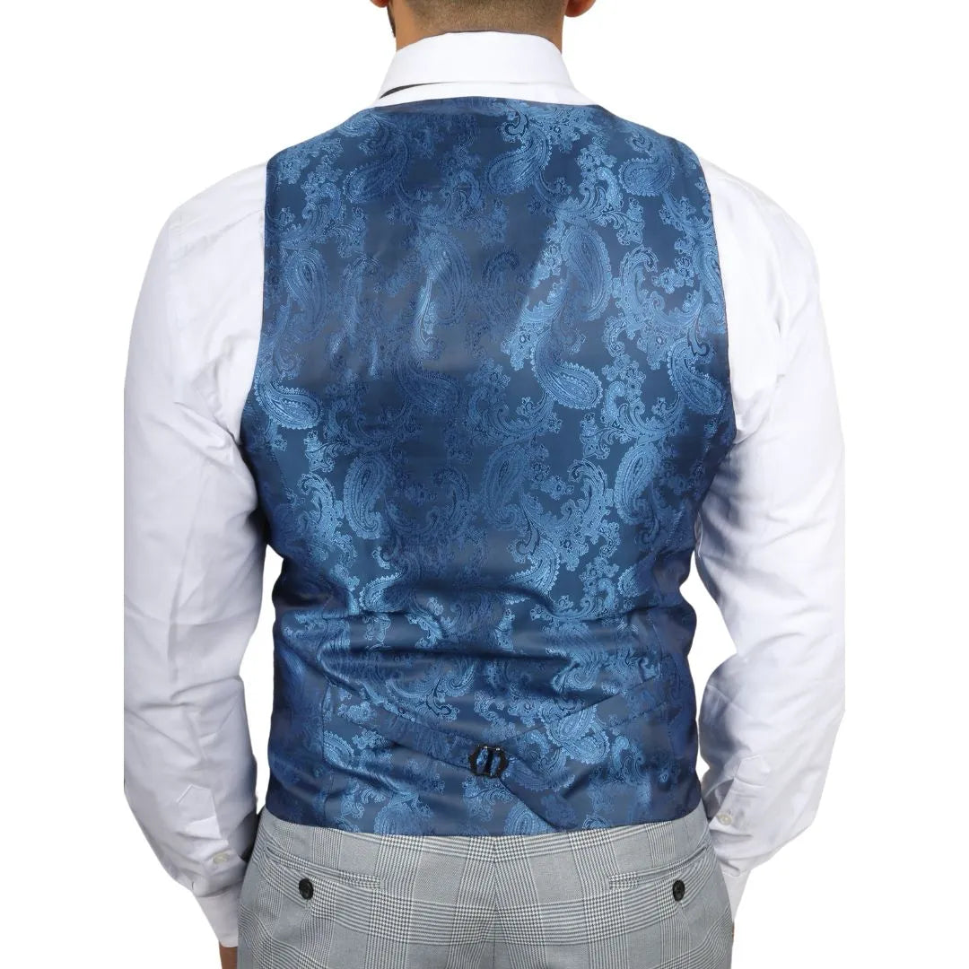 Mark Men's Light Blue 3-Piece Tweed Check Tailored Fit Suit
