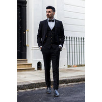 Mayfair - Men's 3 Piece Black Suit With Cream Waistcoat