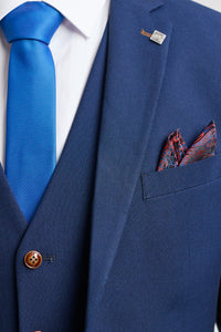 Mens Navy 3 piece Suit Brown Trim Classic Birdseye Vintage Wedding Grooms