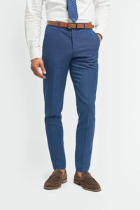 Men's Linen Sky Blue Summer Wedding Suit with Navy Trousers