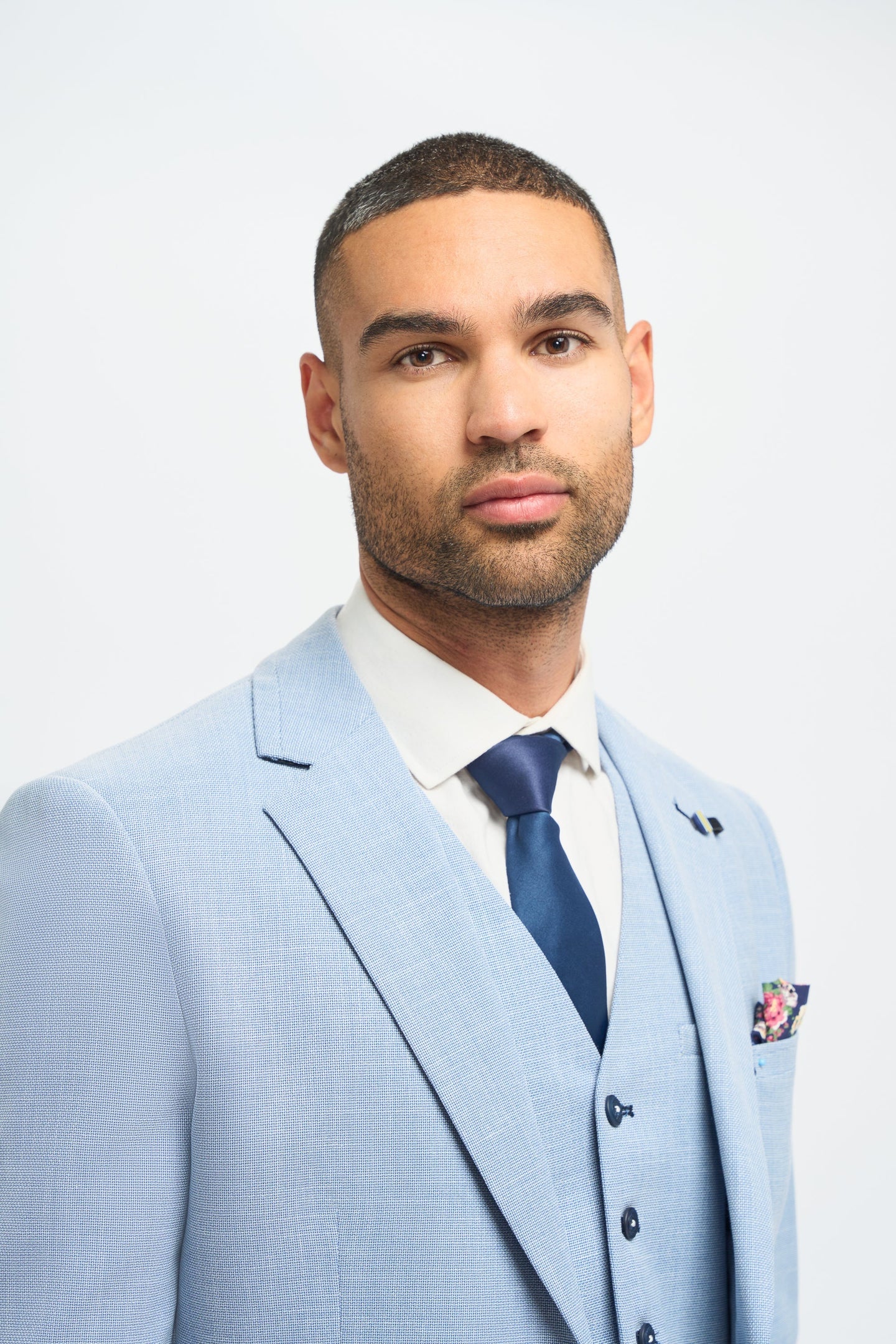 Men's Linen Sky Blue Summer Wedding Suit with Navy Trousers