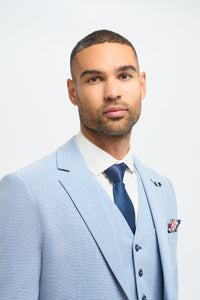 Men's Linen Sky Blue Summer Wedding Suit with Navy Trousers
