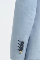 Men's Linen Sky Blue Summer Wedding Suit with Navy Trousers