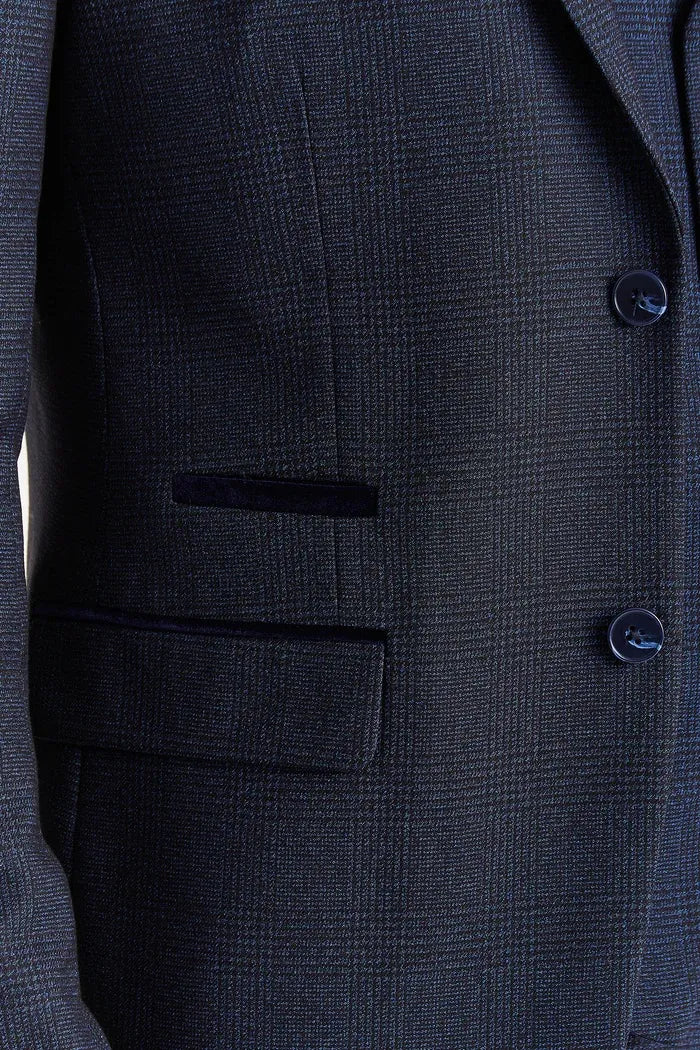 Regent - Men's Navy 3 Piece Prince Of Wales Checked Suit