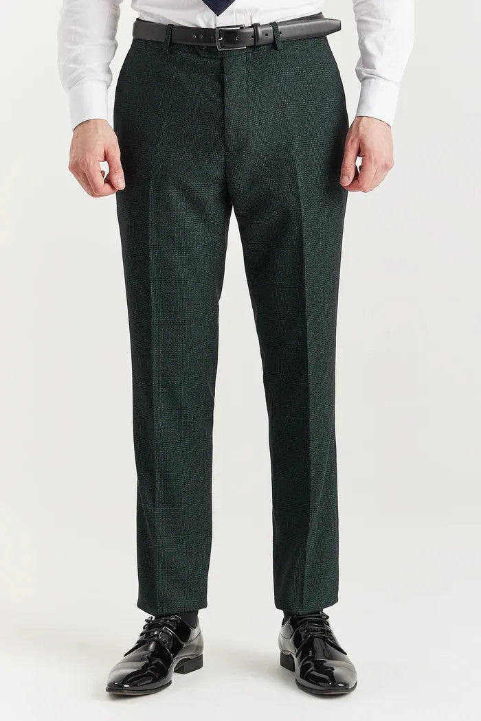 Regent - Men's Green Plaid Check Trousers