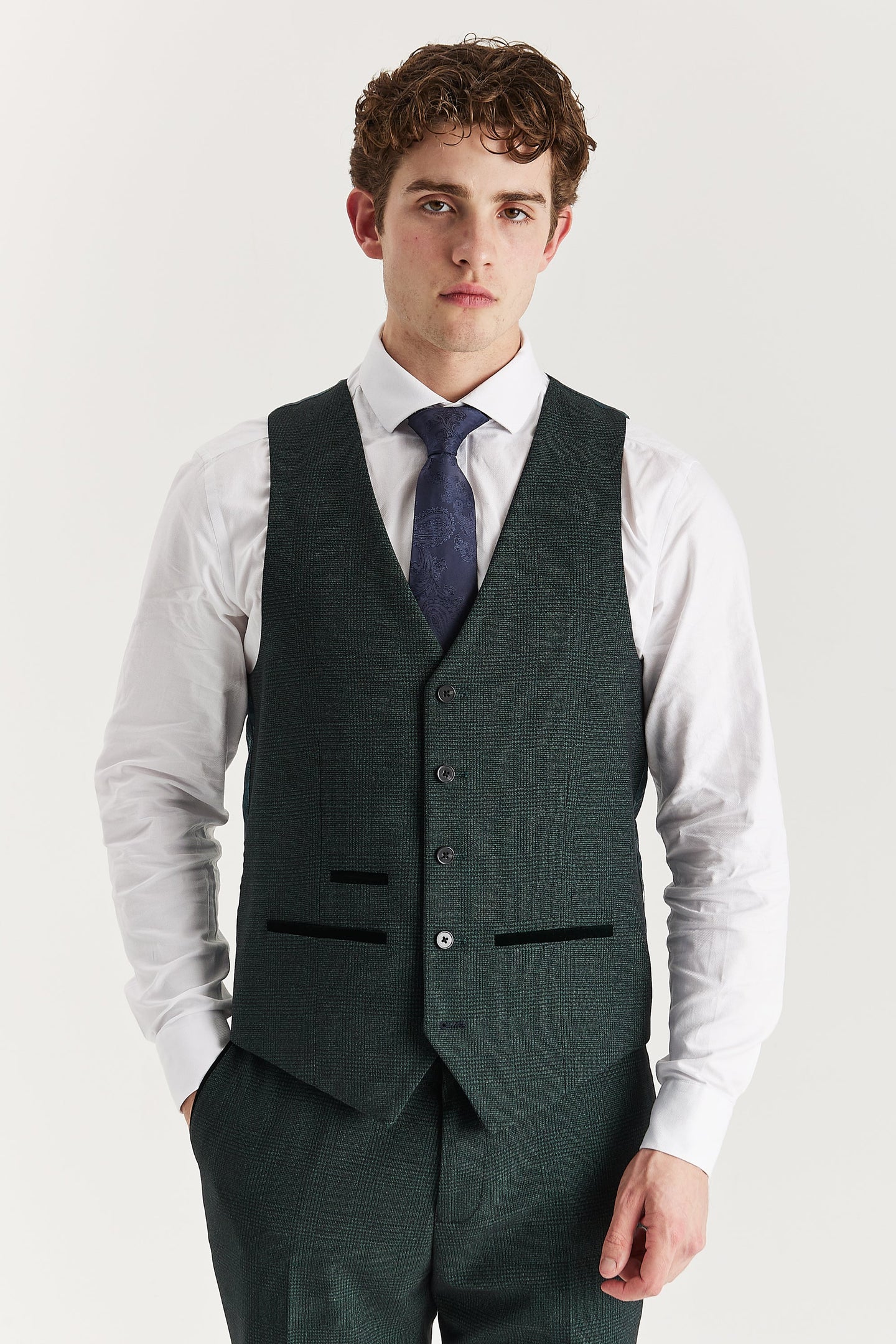 Regent - Men's Green Plaid Check Waistcoat