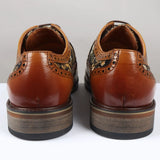 Ross - Men's Floral Print Leather Brown Brogue Shoes