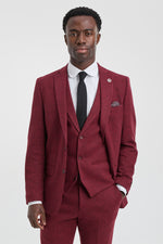 Men's Herringbone Wine Maroon 3 Piece Tweed Suit - STZ11