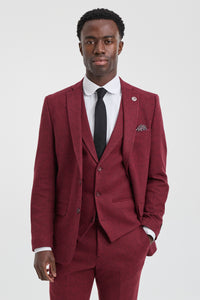 Men's Herringbone Wine Maroon 3 Piece Tweed Suit - STZ11