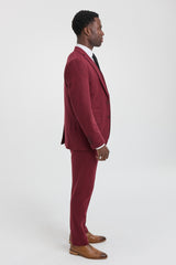 Men's Herringbone Wine Maroon 3 Piece Tweed Suit - STZ11