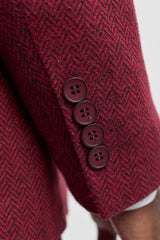 Men's Herringbone Wine Maroon 3 Piece Tweed Suit - STZ11