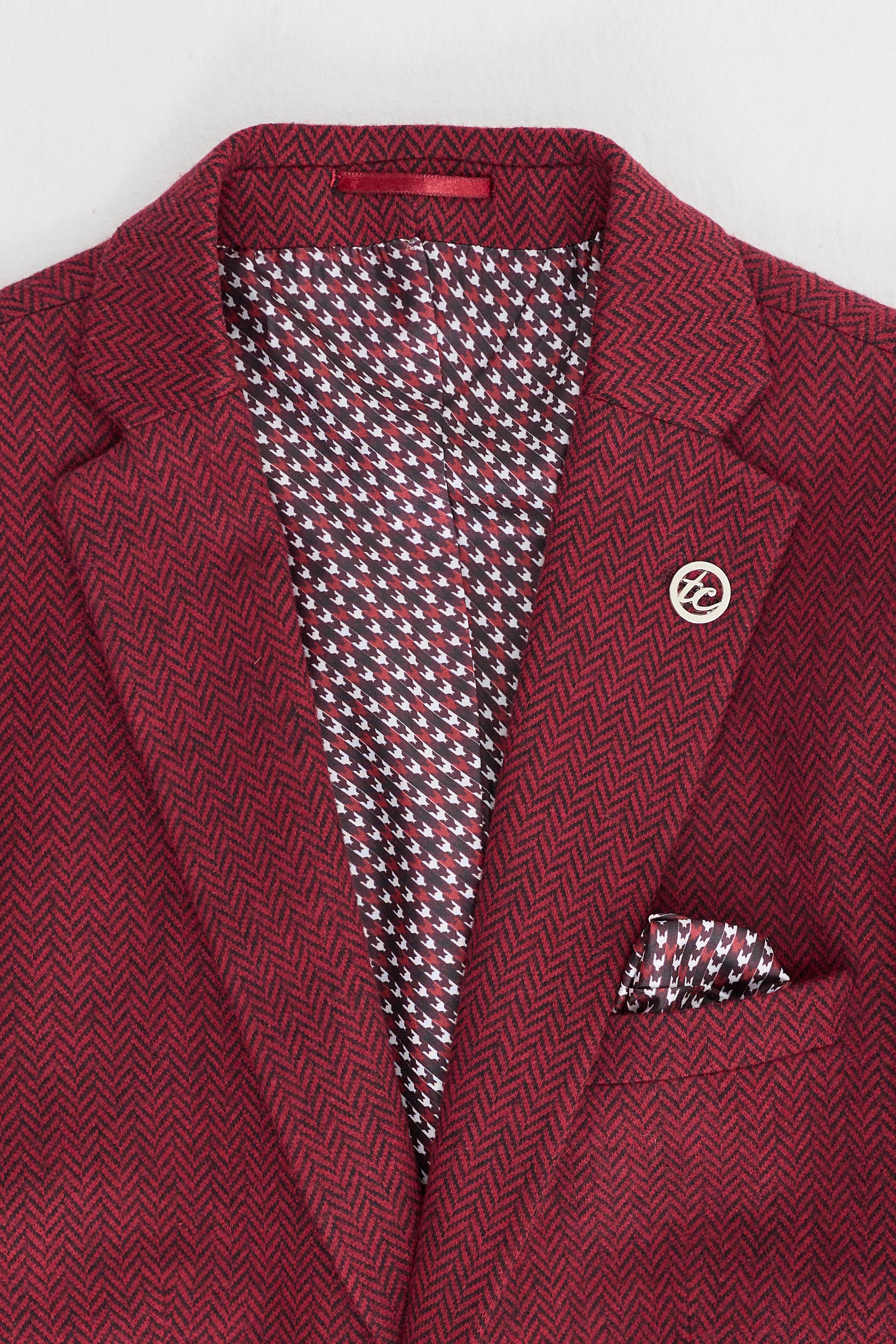 Men's Herringbone Wine Maroon 3 Piece Tweed Suit - STZ11