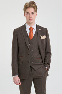 Mens Brown 3 Piece Suit with Double Breasted Waistcoat