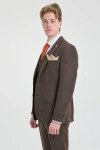 Mens Brown 3 Piece Suit with Double Breasted Waistcoat
