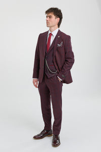 Men's 3 Piece Suit Wool Tweed Plum Wine Check 1920s Gatsby