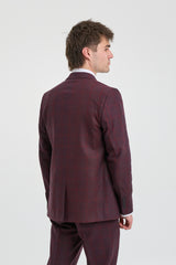 Men's 3 Piece Suit Wool Tweed Plum Wine Check 1920s Gatsby