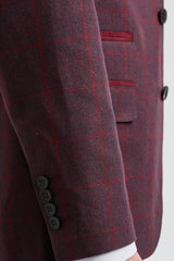 Men's 3 Piece Suit Wool Tweed Plum Wine Check 1920s Gatsby