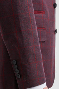 Men's 3 Piece Suit Wool Tweed Plum Wine Check 1920s Gatsby