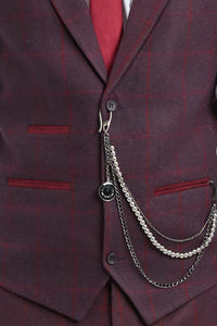 Men's 3 Piece Suit Wool Tweed Plum Wine Check 1920s Gatsby