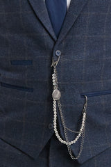 Men's 3 Piece Suit Wool Tweed Navy Blue Brown Check 1920s Gatsby