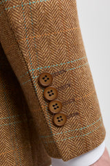 Men's 3 Piece Suit Wool Tweed Herringbone Tan Brown Blue Check 1920s Gatsby